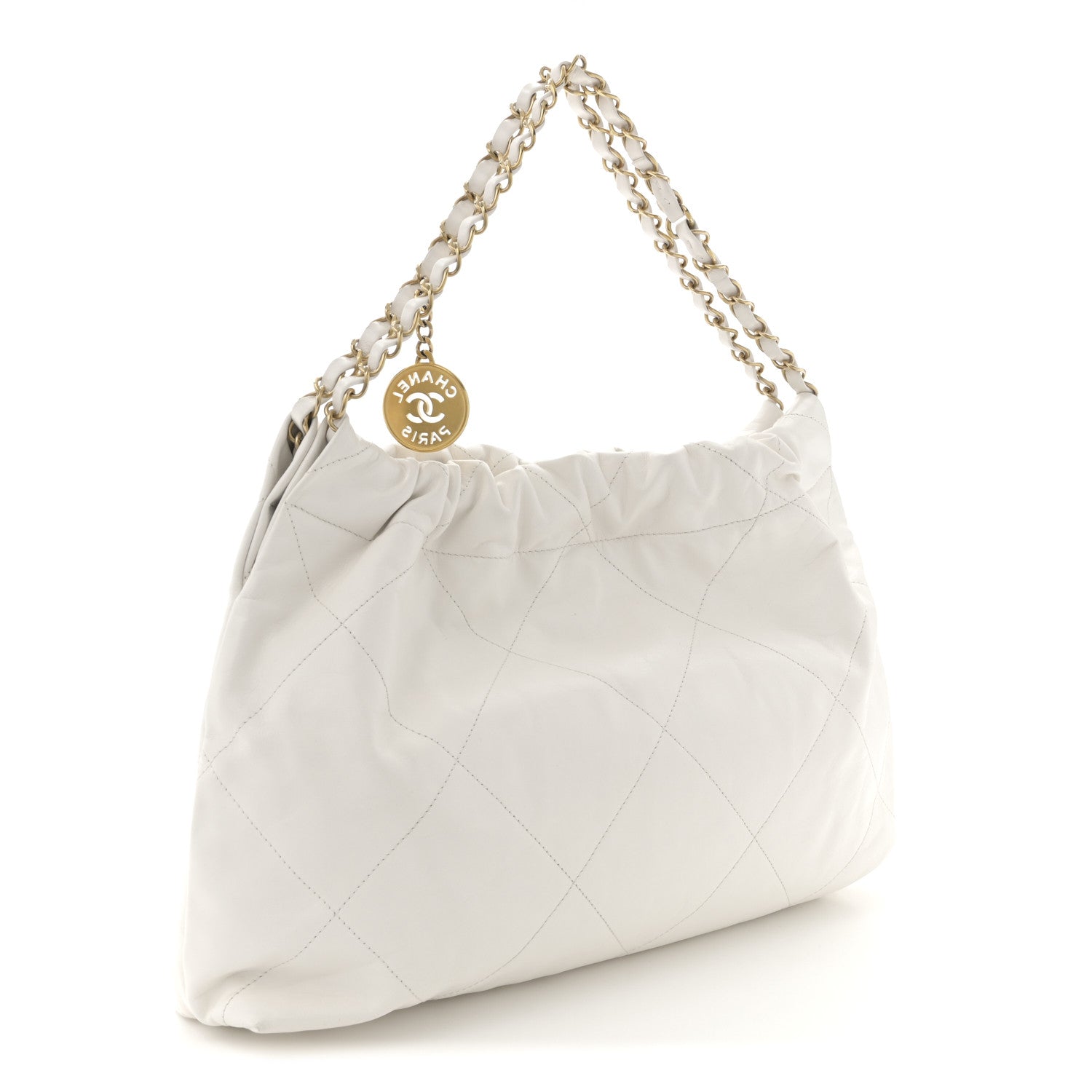 Shiny Calfskin Quilted Chanel 22 East West White