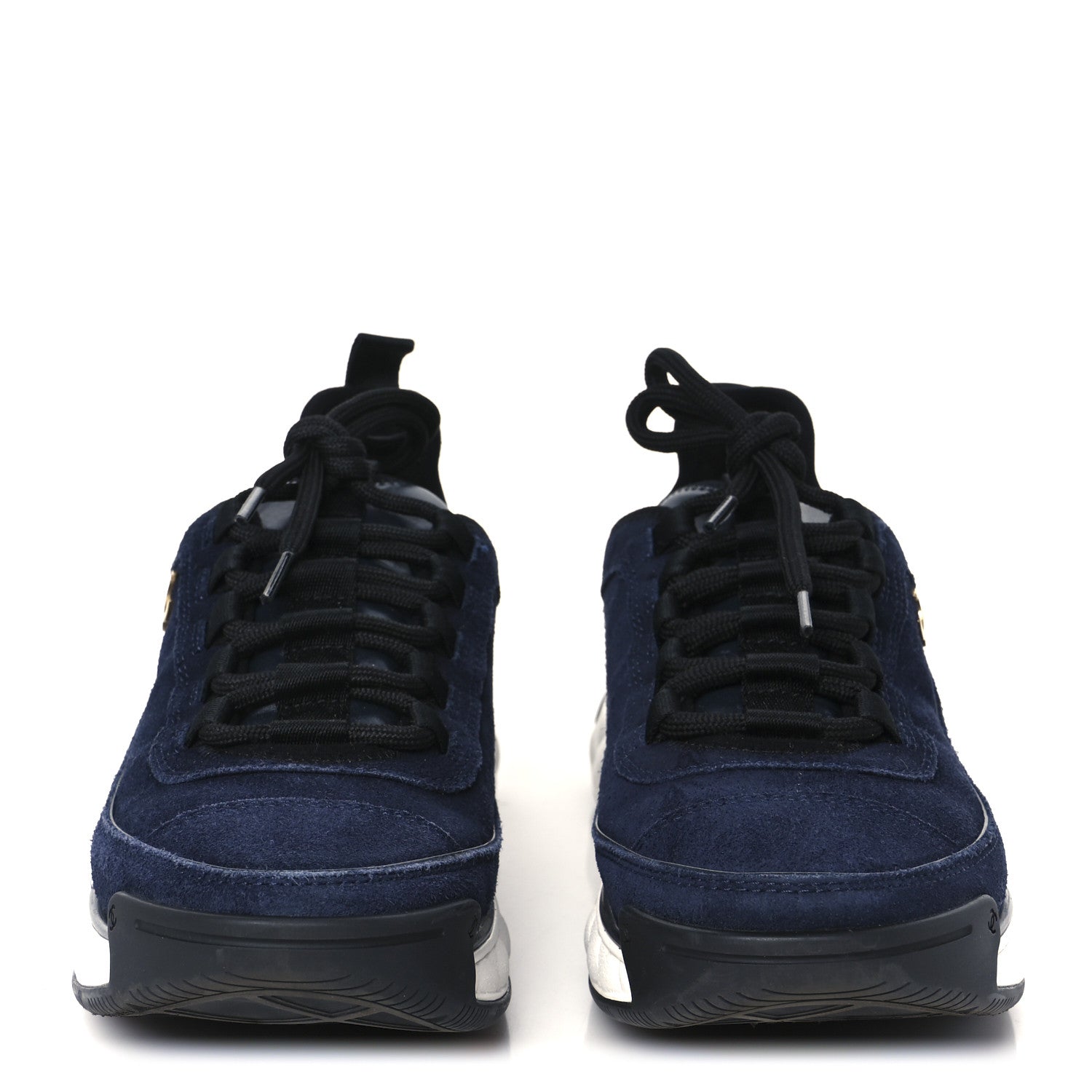 Suede Calfskin Nylon Grosgrain CC Sneakers 38  Navy Blue