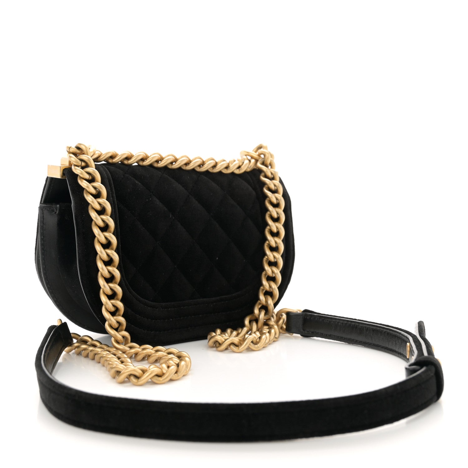 Velvet Quilted Mini Boy Messenger Bag Black