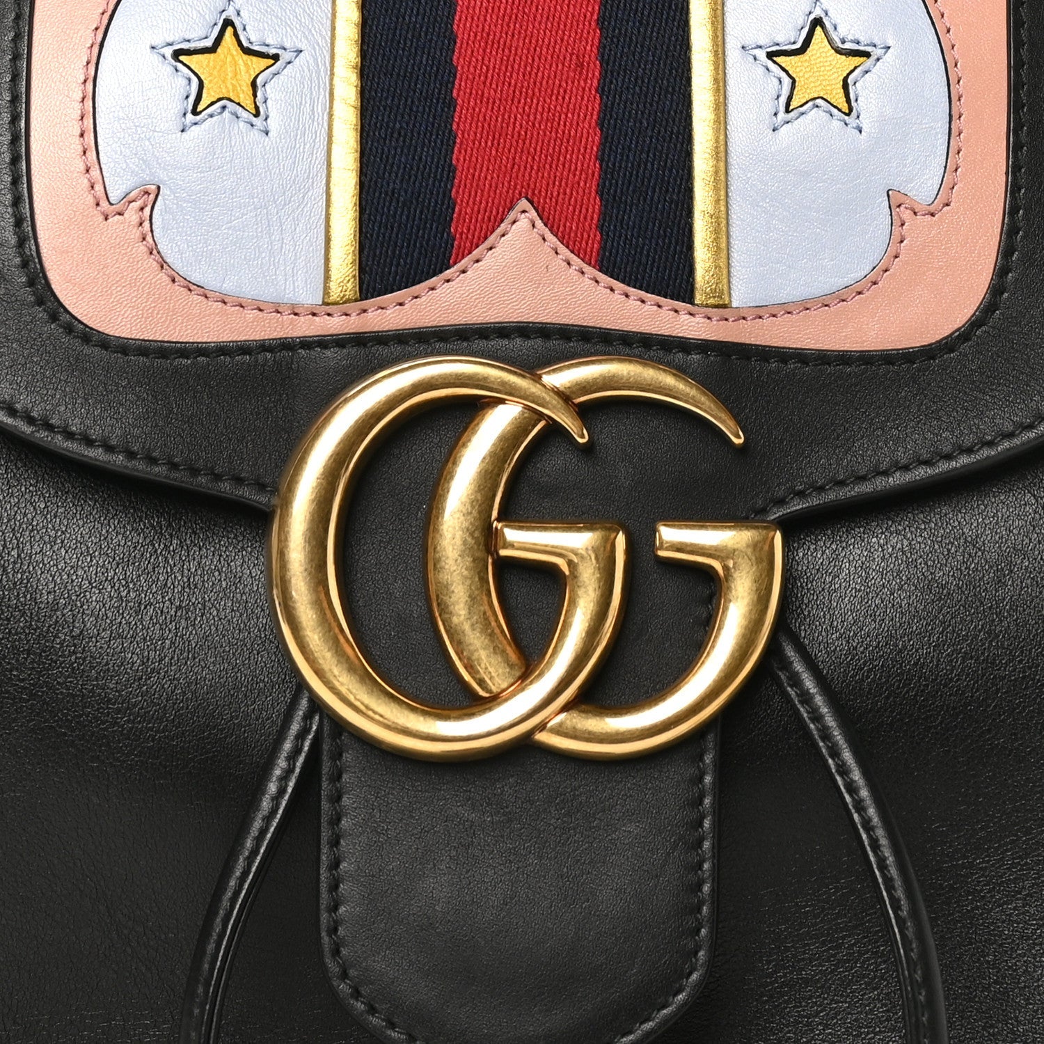 Calfskin Web GG Marmont Flap Chain Backpack Black