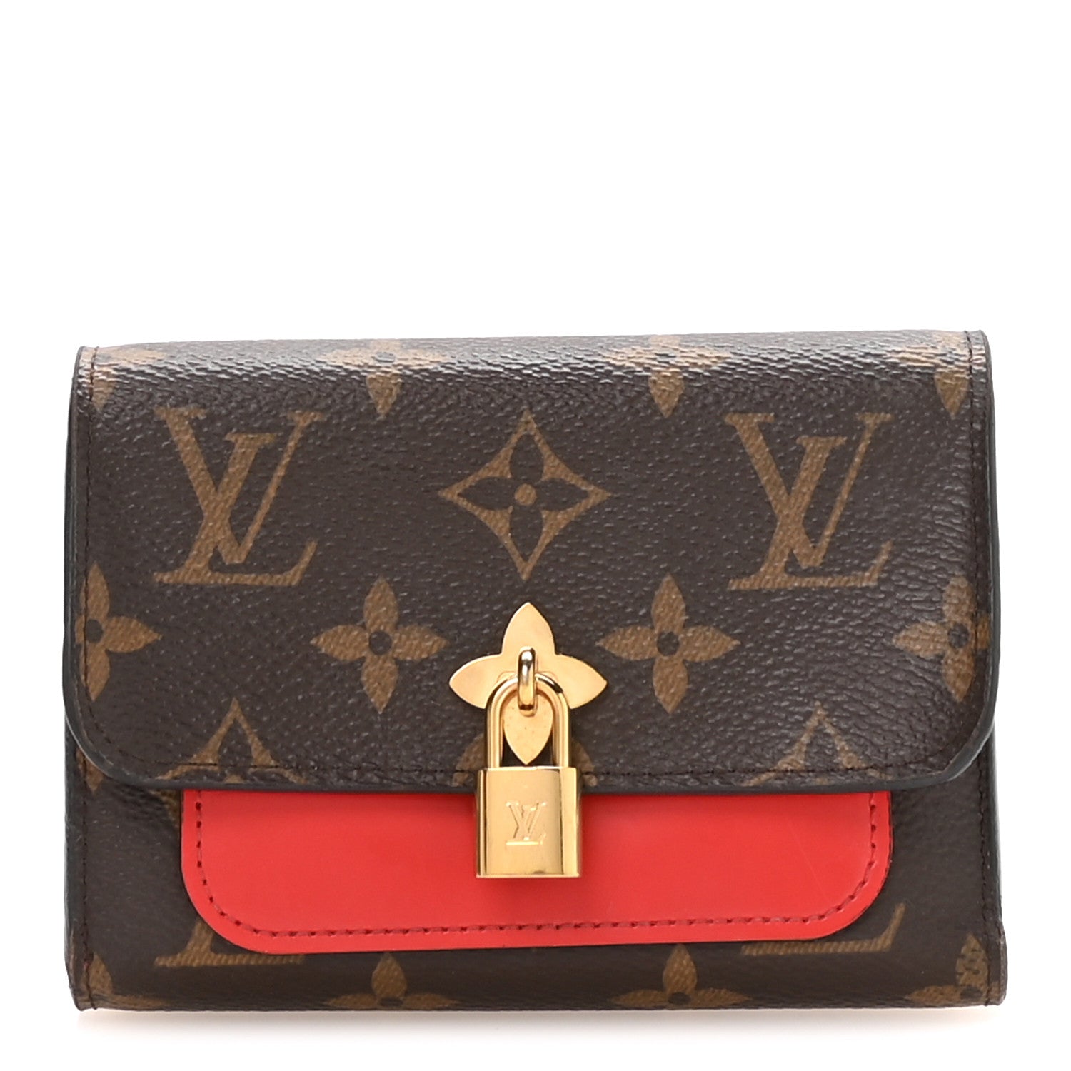 Monogram Flower Lock Compact Wallet Coquelicot