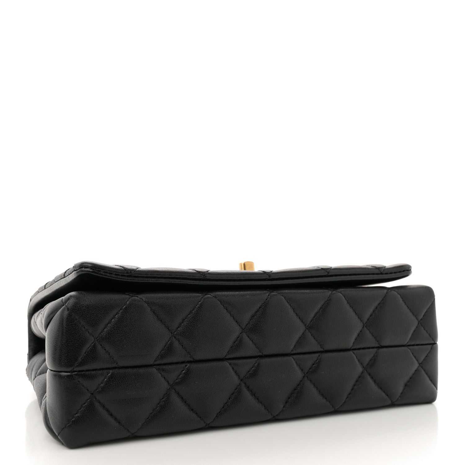 Shiny Lambskin Quilted Enamel CC Small Flap Black