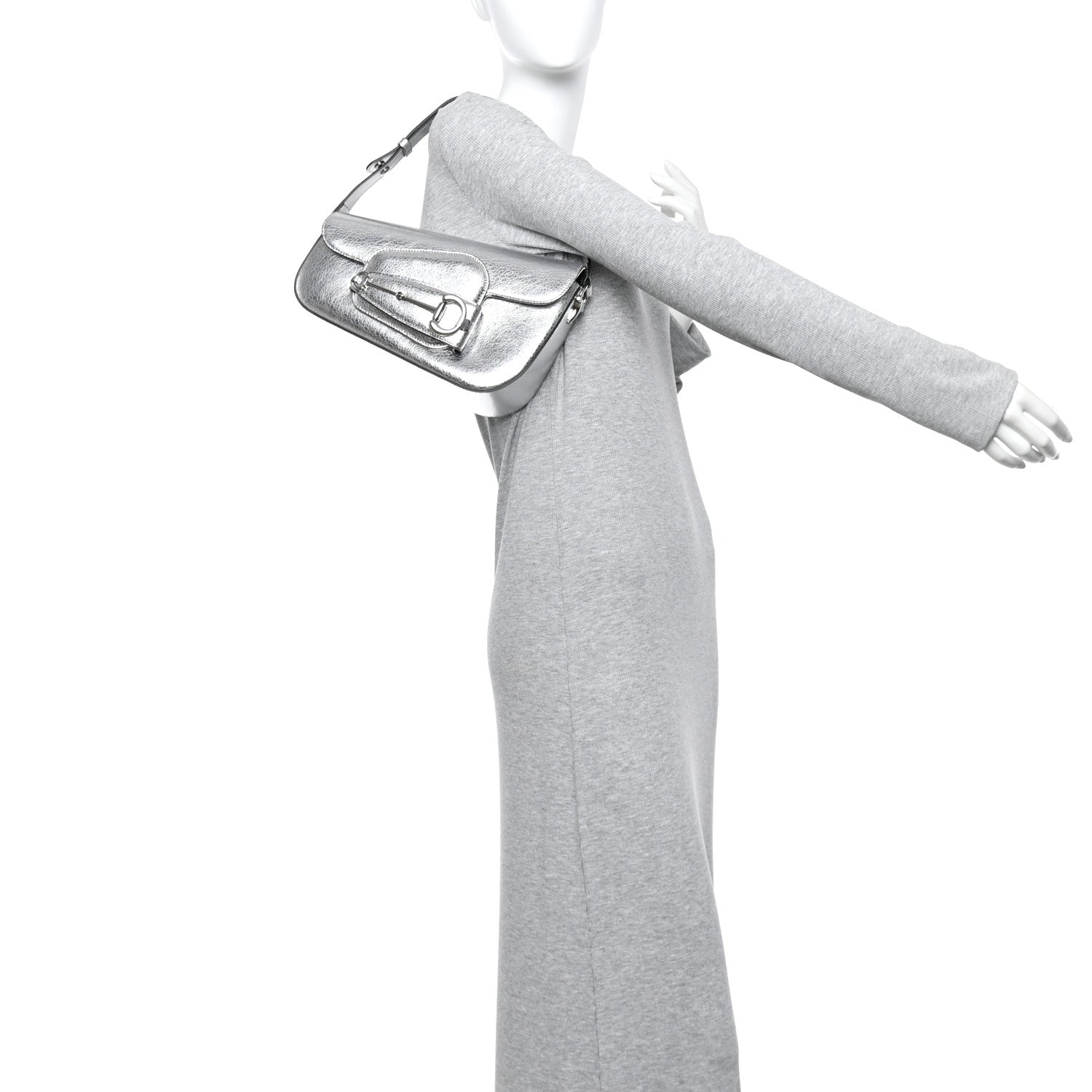 Metallic Calfskin Small Horsebit 1955 Asymmetric Shoulder Bag Silver