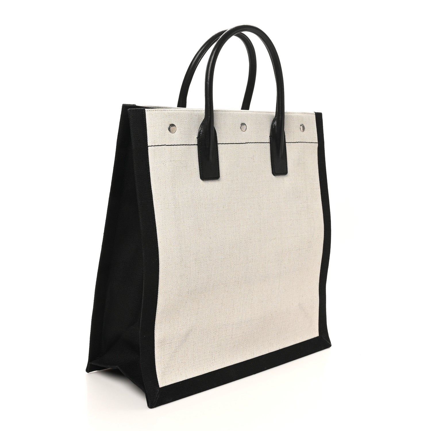 Linen Calfskin Rive Gauche North South Tote White Black