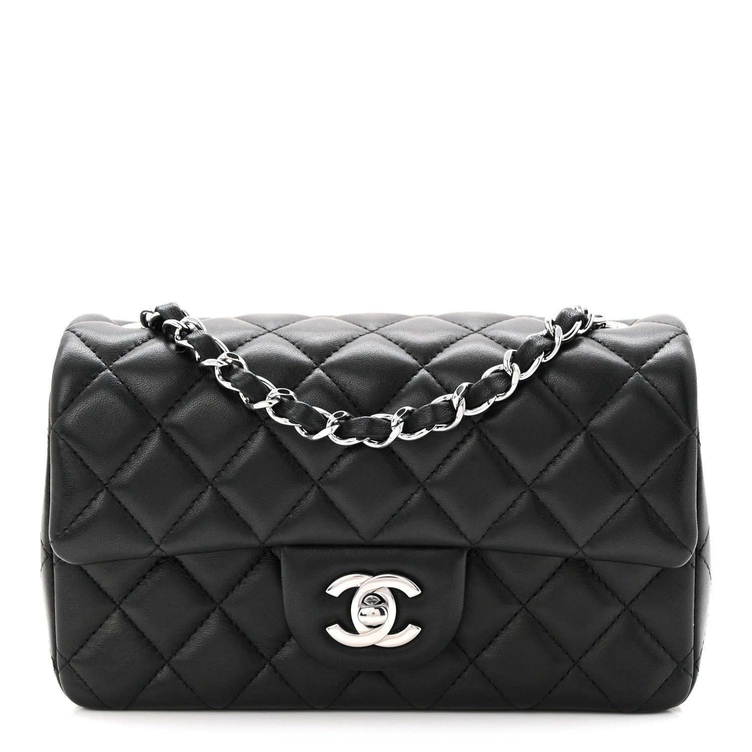 Lambskin Quilted Mini Rectangular Flap Black