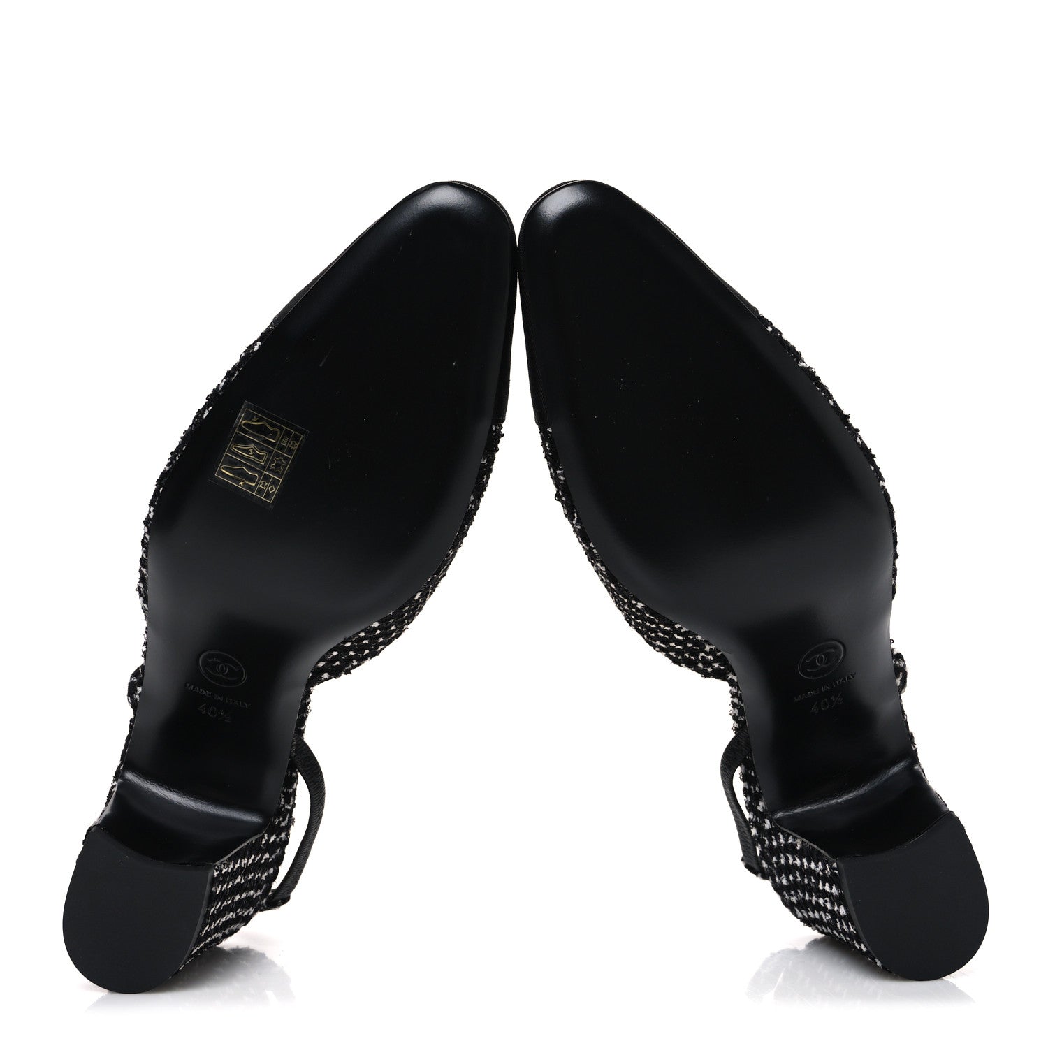 Tweed Grosgrain Cap Toe CC Slingback Pumps 40.5 Black White