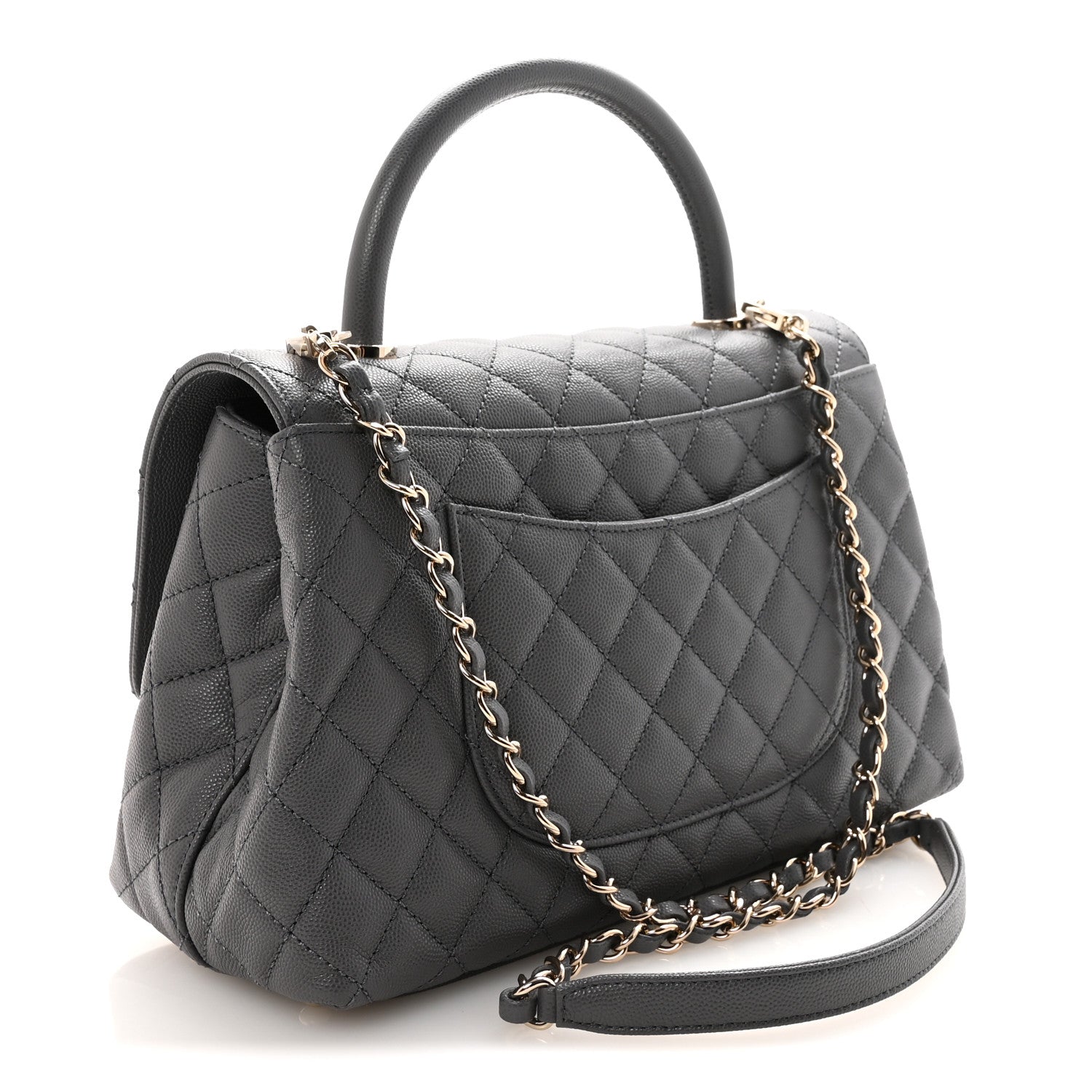 Caviar Quilted Small Coco Handle Flap Dark Grey