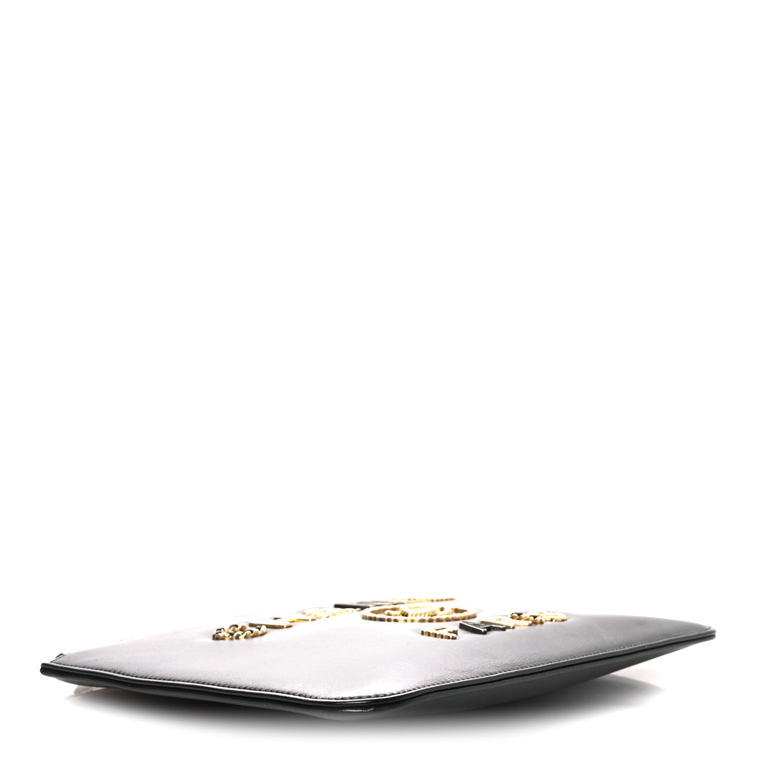 Shiny Calfskin Crystal Pearl Logo Cosmetic Case Black
