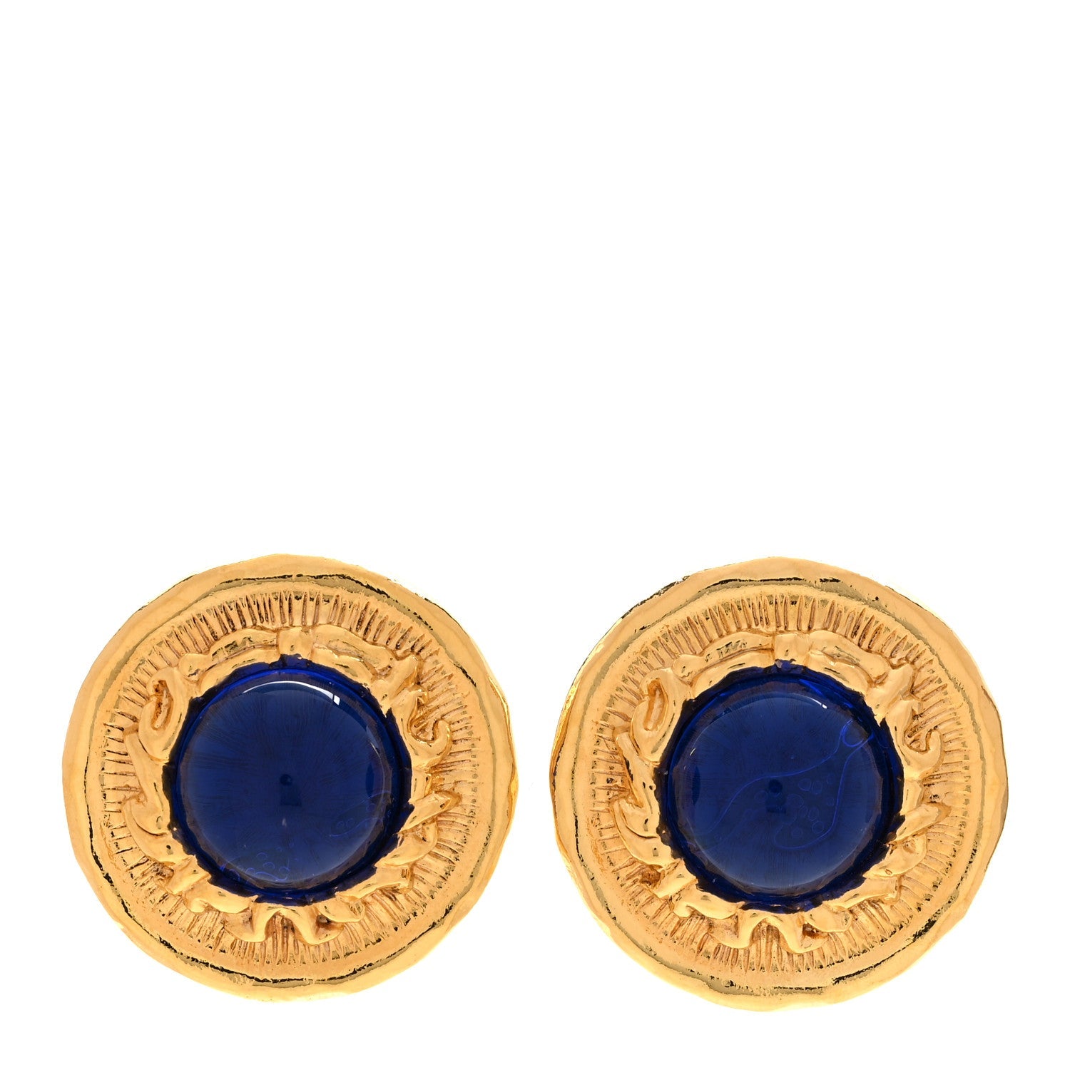 Poured Glass Gripoix Clip On Earrings Gold Blue