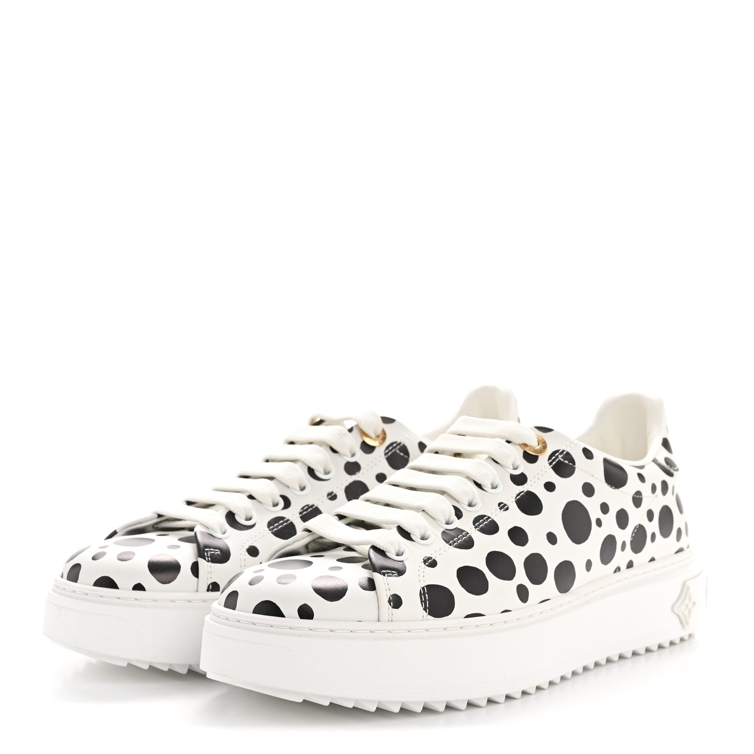 LV X YK Calfskin Printed Infinity Dots Time Out Sneakers 38 White