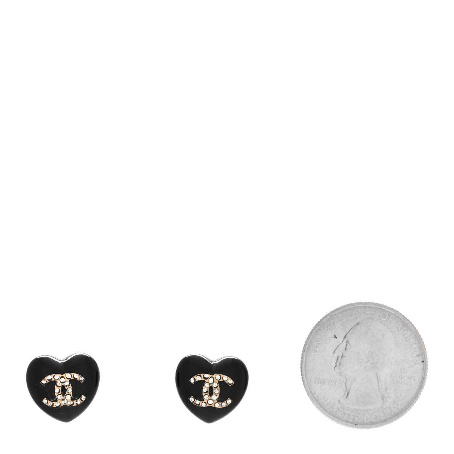 Resin Crystal CC Heart Earrings Black Gold
