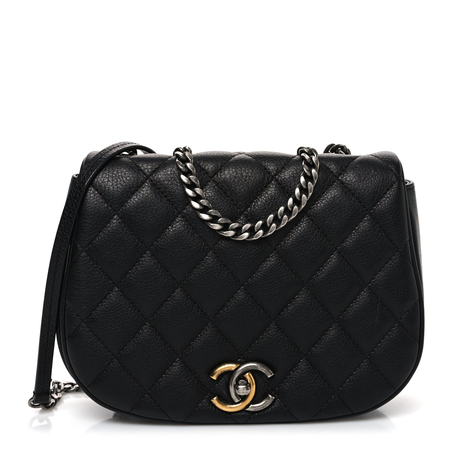 Calfskin Quilted Casual Pocket Messenger Flap Black
