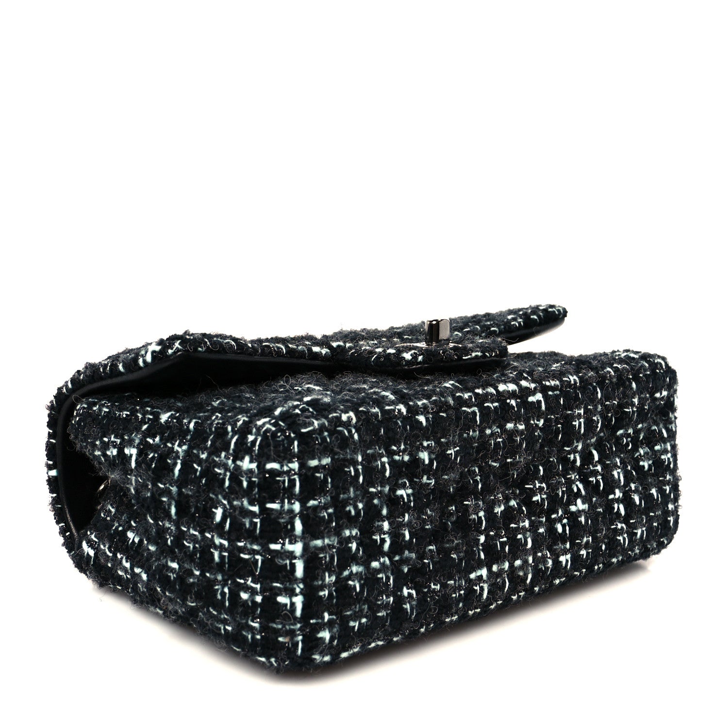 Tweed Quilted Mini Rectangular Flap Black Turquoise