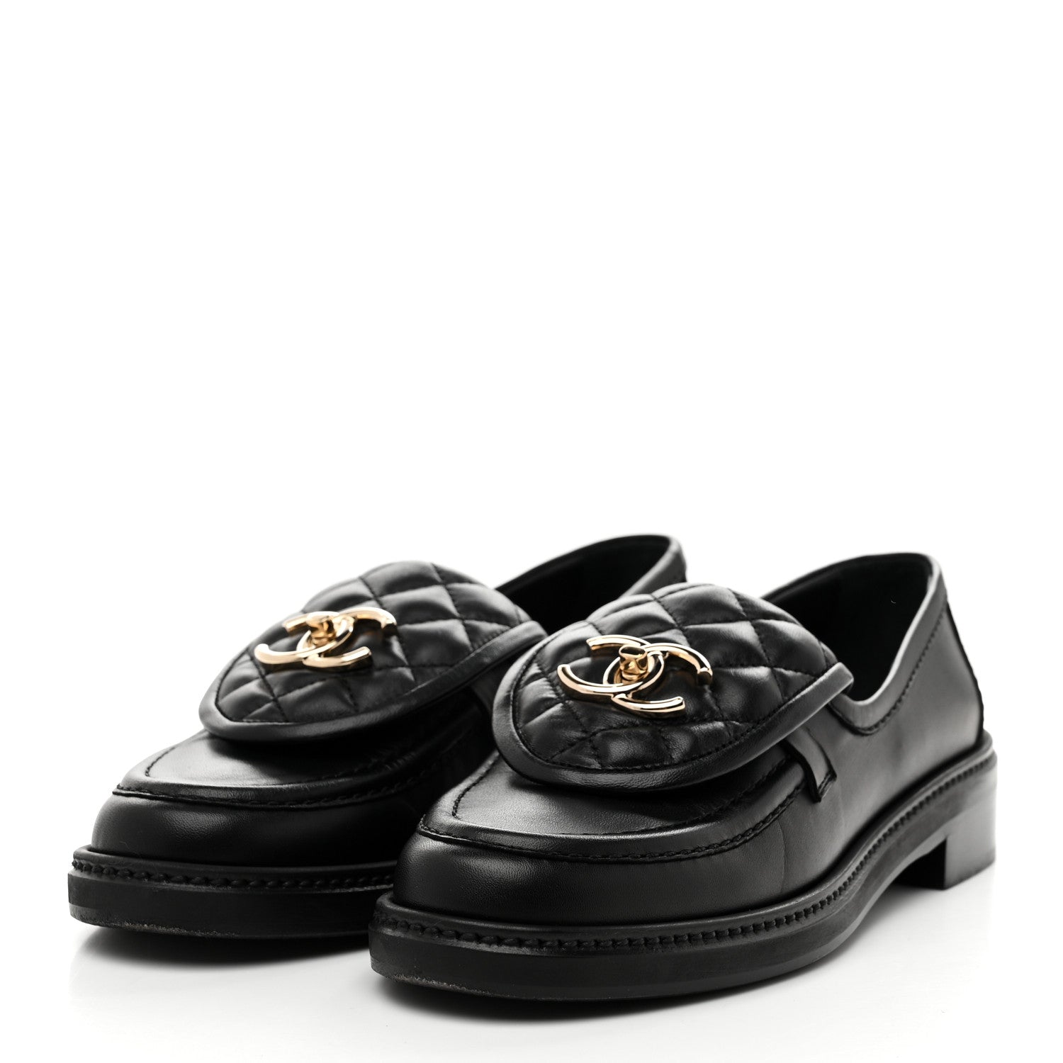 Lambskin Quilted CC Turnlock Loafers 36 Black
