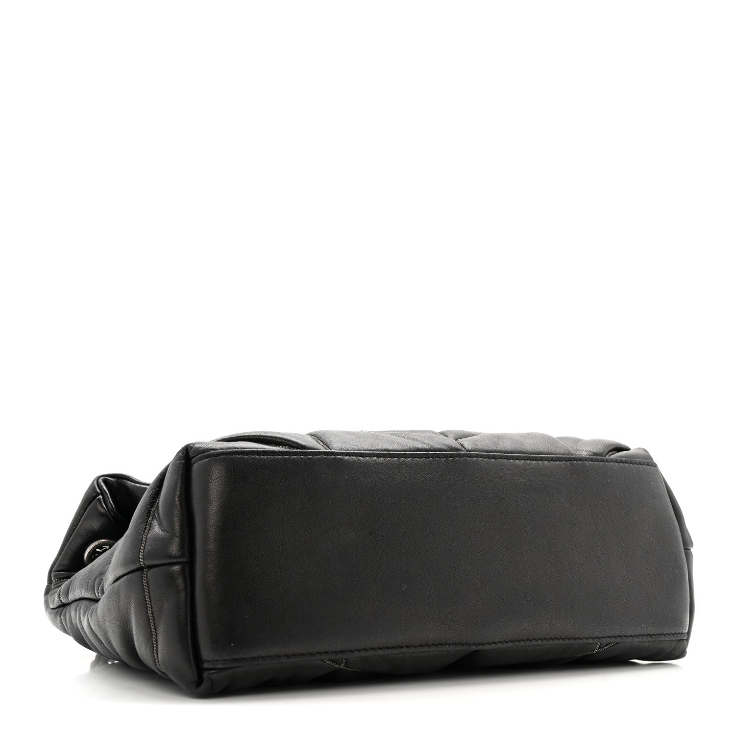 Lambskin Quilted Metal Small Loulou Puffer Monogram Chain Satchel  Black