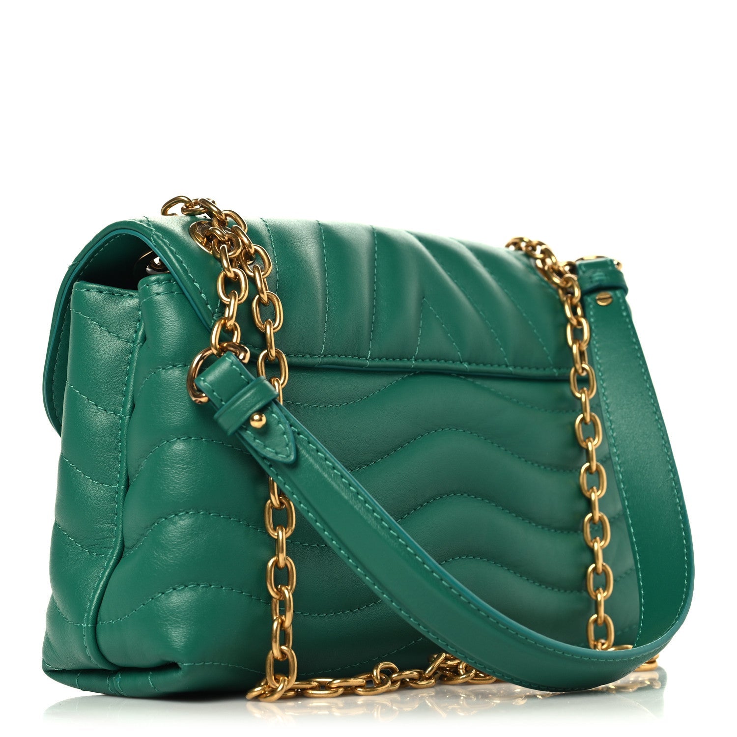 Calfskin New Wave Chain Bag MM NM  Emerald