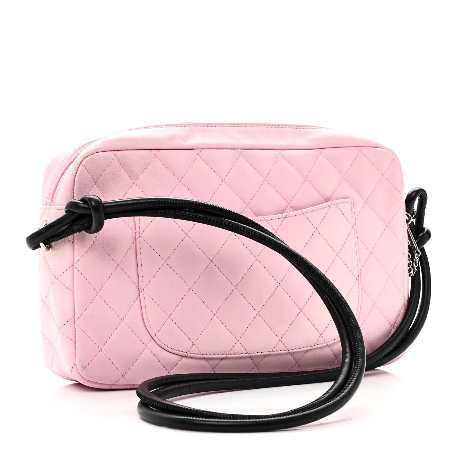 Calfskin Quilted Cambon Camera Case Pink Black