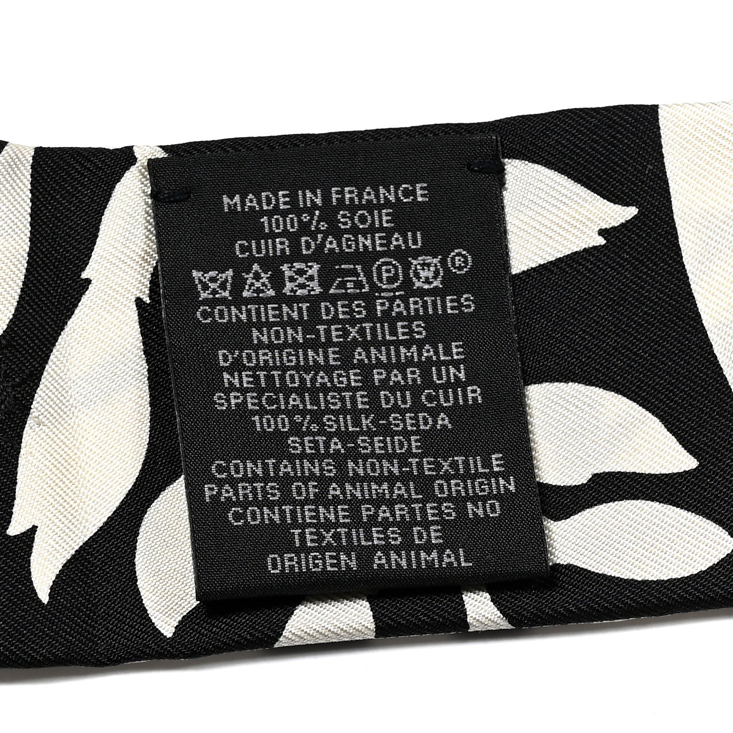 Silk Calfskin Bouquet Final Fringed Twilly Creme Black