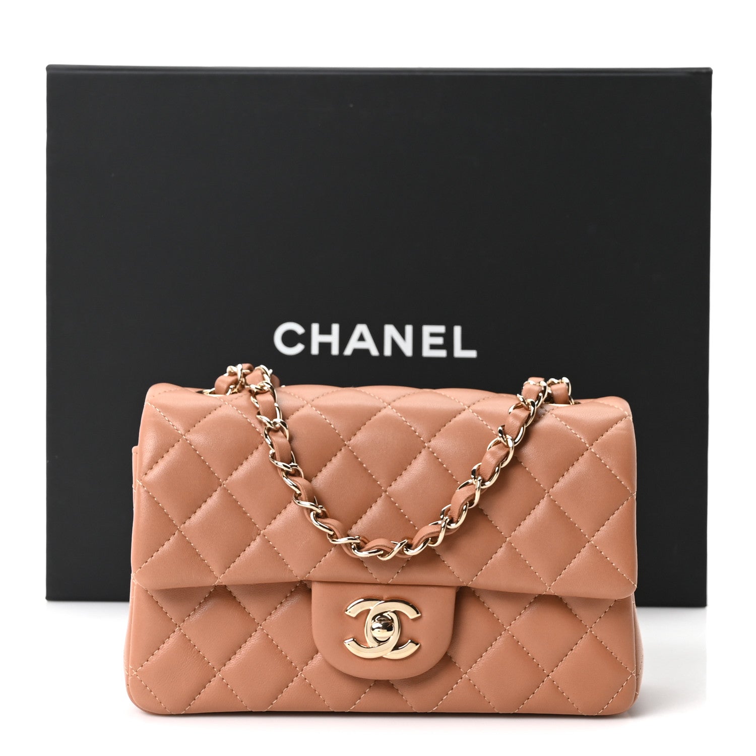 Lambskin Quilted Mini Rectangular Flap Brown