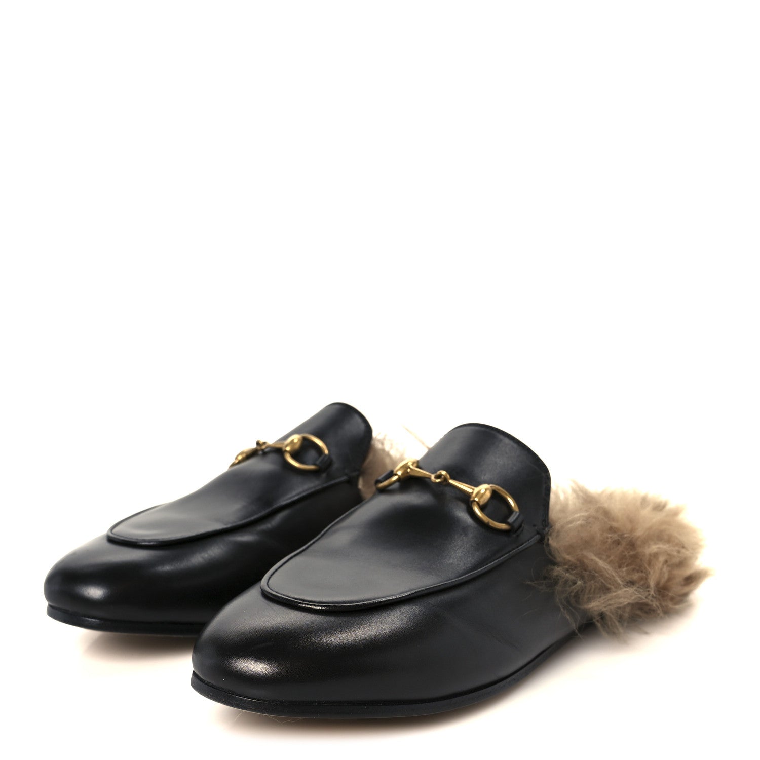 Calfskin Fur Womens Princetown Slippers 36.5 Black