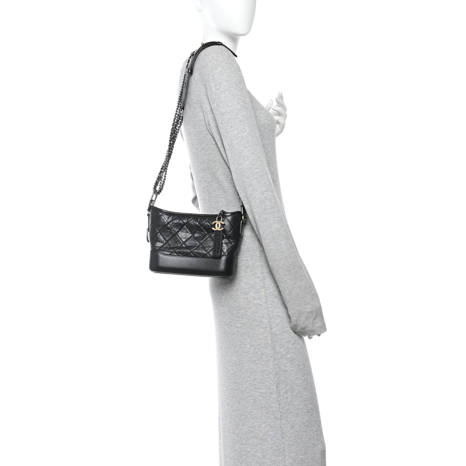 Aged Calfskin Quilted Small Gabrielle Hobo Black