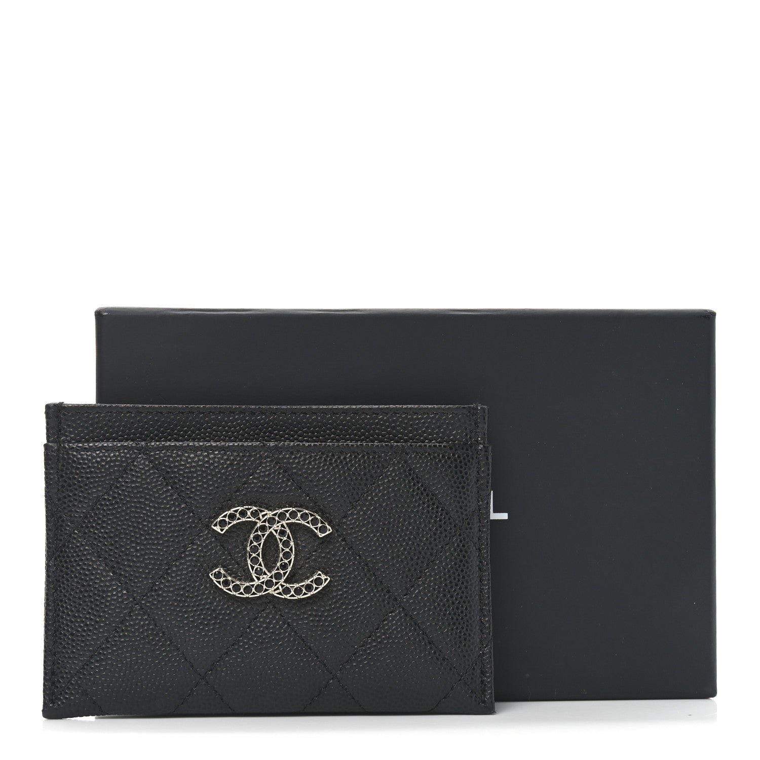 Shiny Caviar Quilted Strass CC Card Holder Black