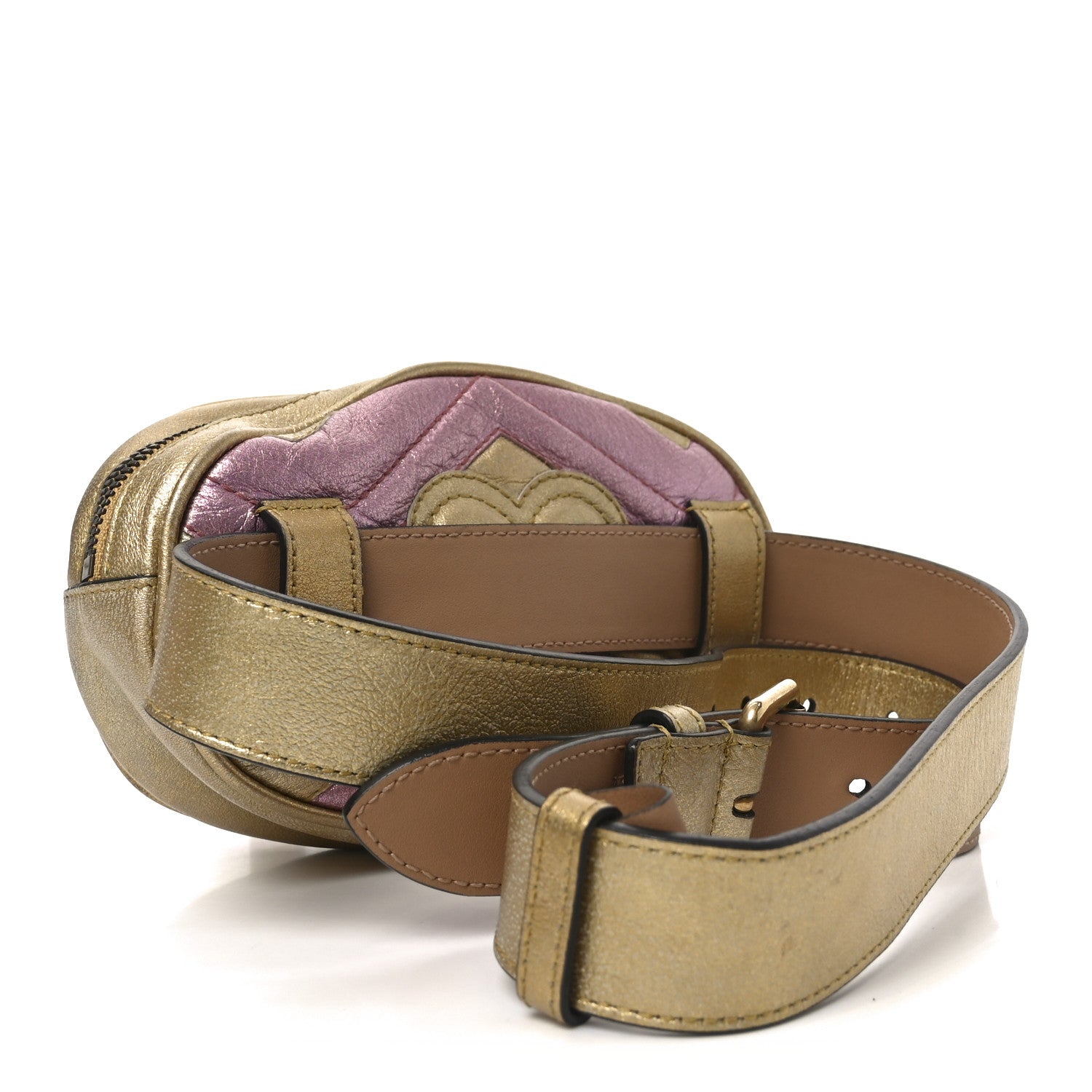 Metallic Nappa Matelasse Heart GG Marmont Belt Bag 85 34 Oro Vecchio Rosa