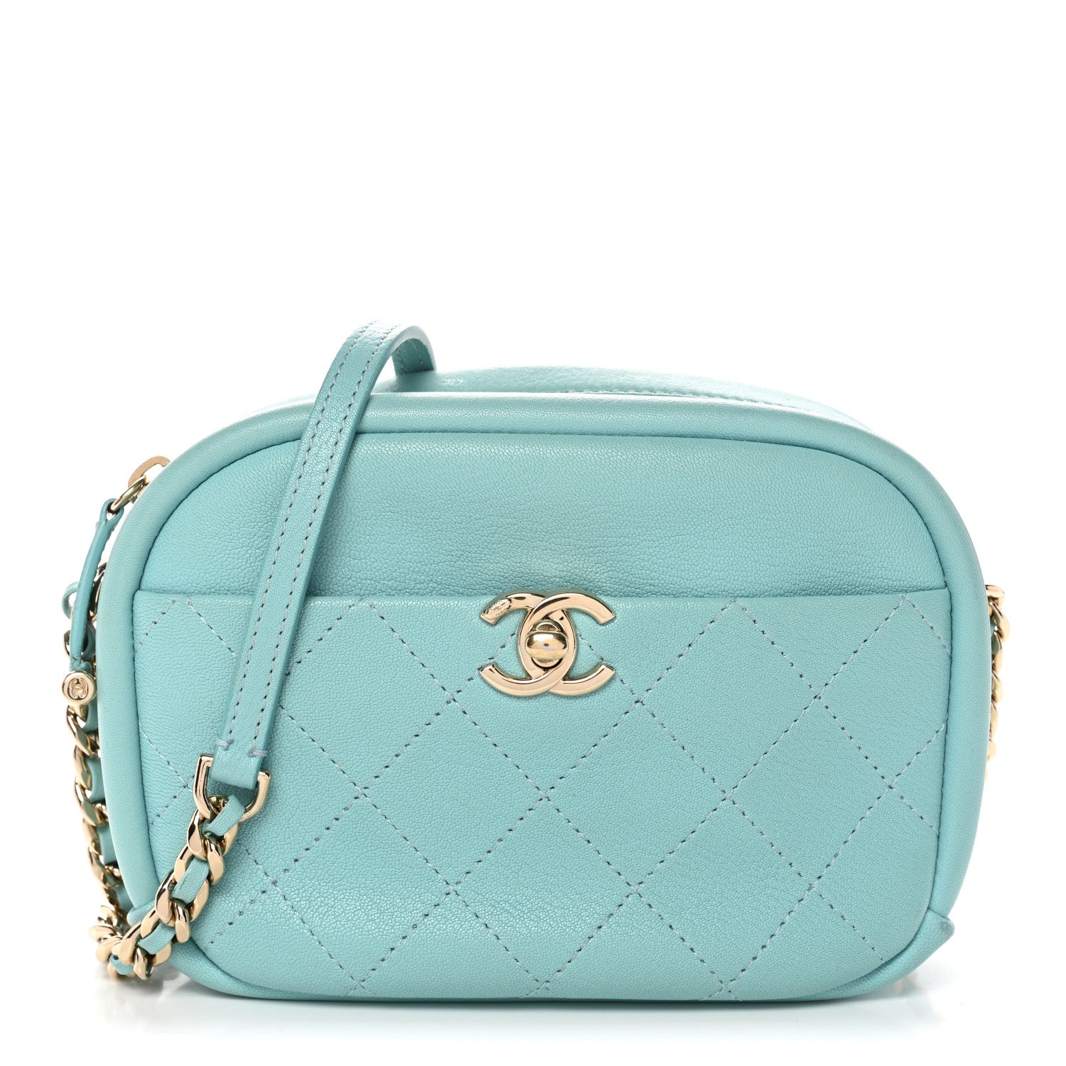 Goatskin Quilted Small Casual Trip Camera Case Light Blue