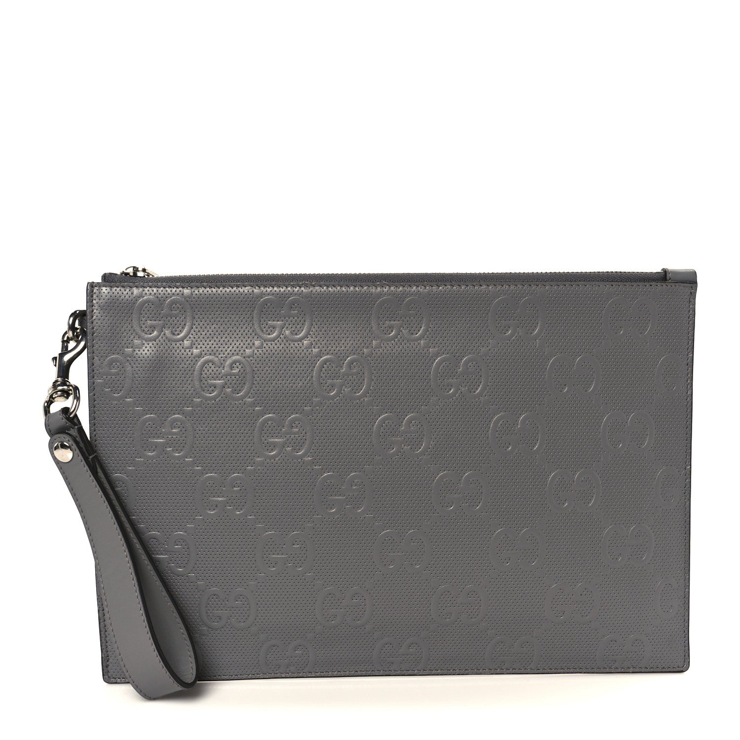Calfskin GG Tennis Embossed Wristlet Pouch Grey