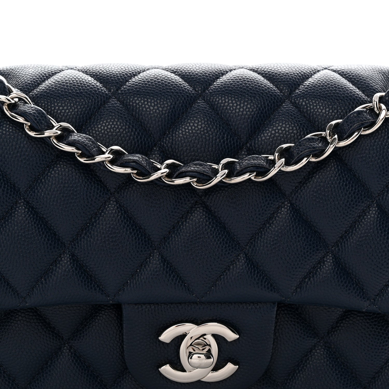 Caviar Quilted Small Double Flap Blue