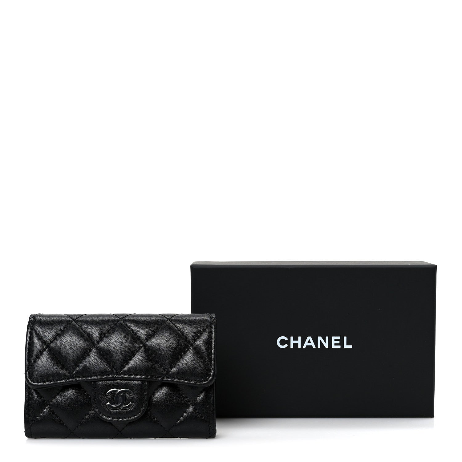 Lambskin Quilted Flap Card Holder Wallet So Black