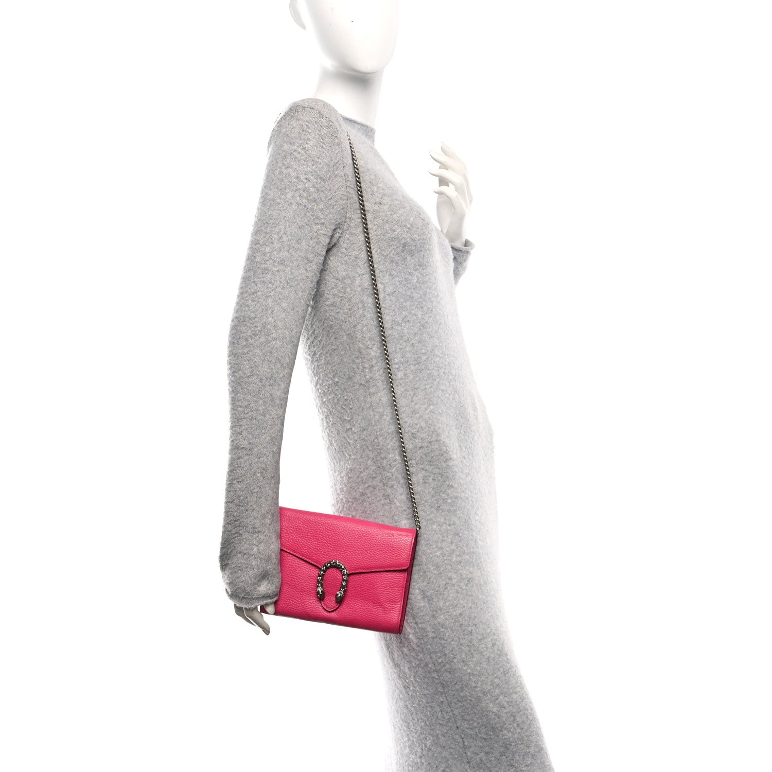 Dollar Calfskin Crystal Mini Dionysus Chain Wallet Box Pink