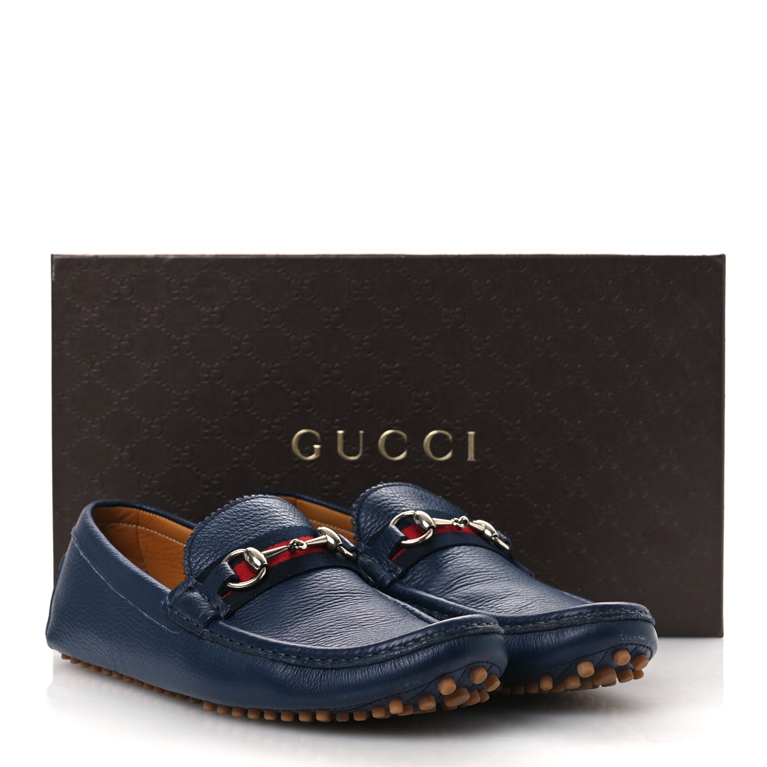 Road Calfskin Web Mens Horsebit Driver Loafers 9 Maritime