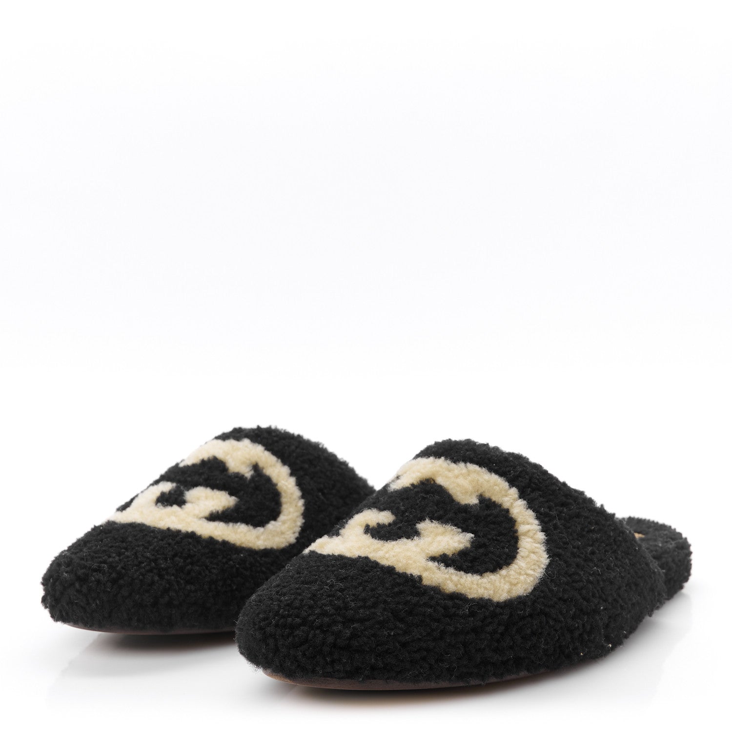 Shearling Interlocking G Mens Eileen Slippers 8 Black Butterscotch