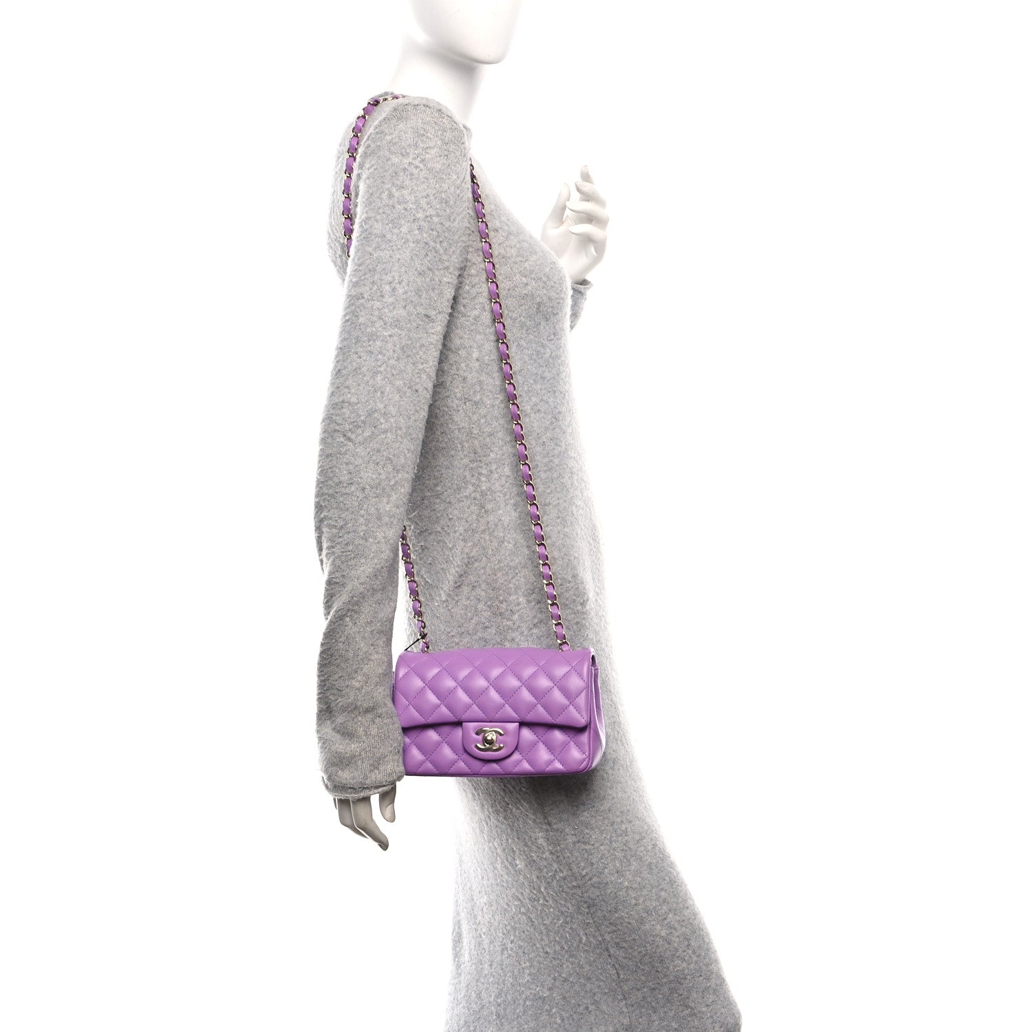 Lambskin Quilted Mini Rectangular Flap Purple