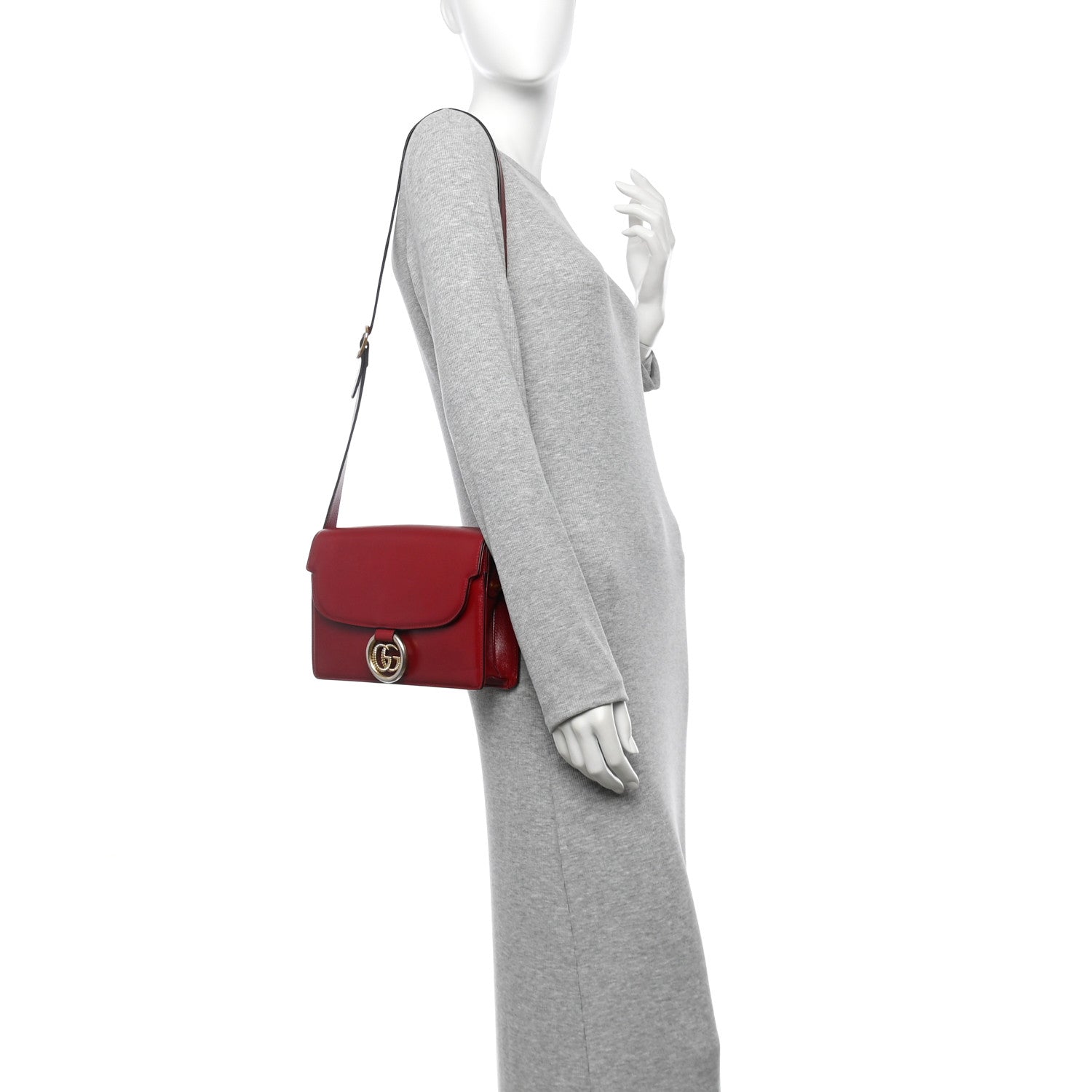 Textured Calfskin Small Torchon GG Ring Shoulder Bag New Cherry Red