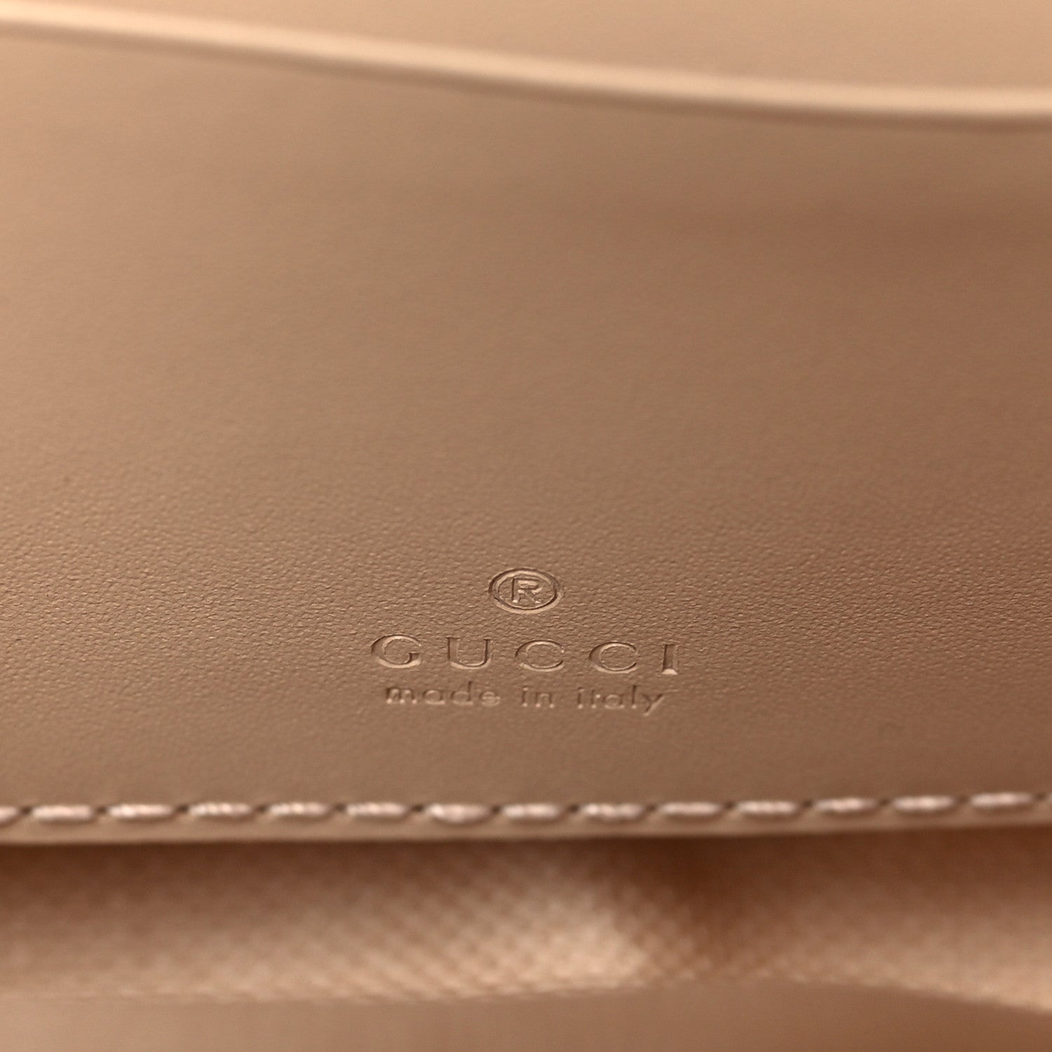Calfskin GG Super Mini Debossed Chain Wallet Light Beige