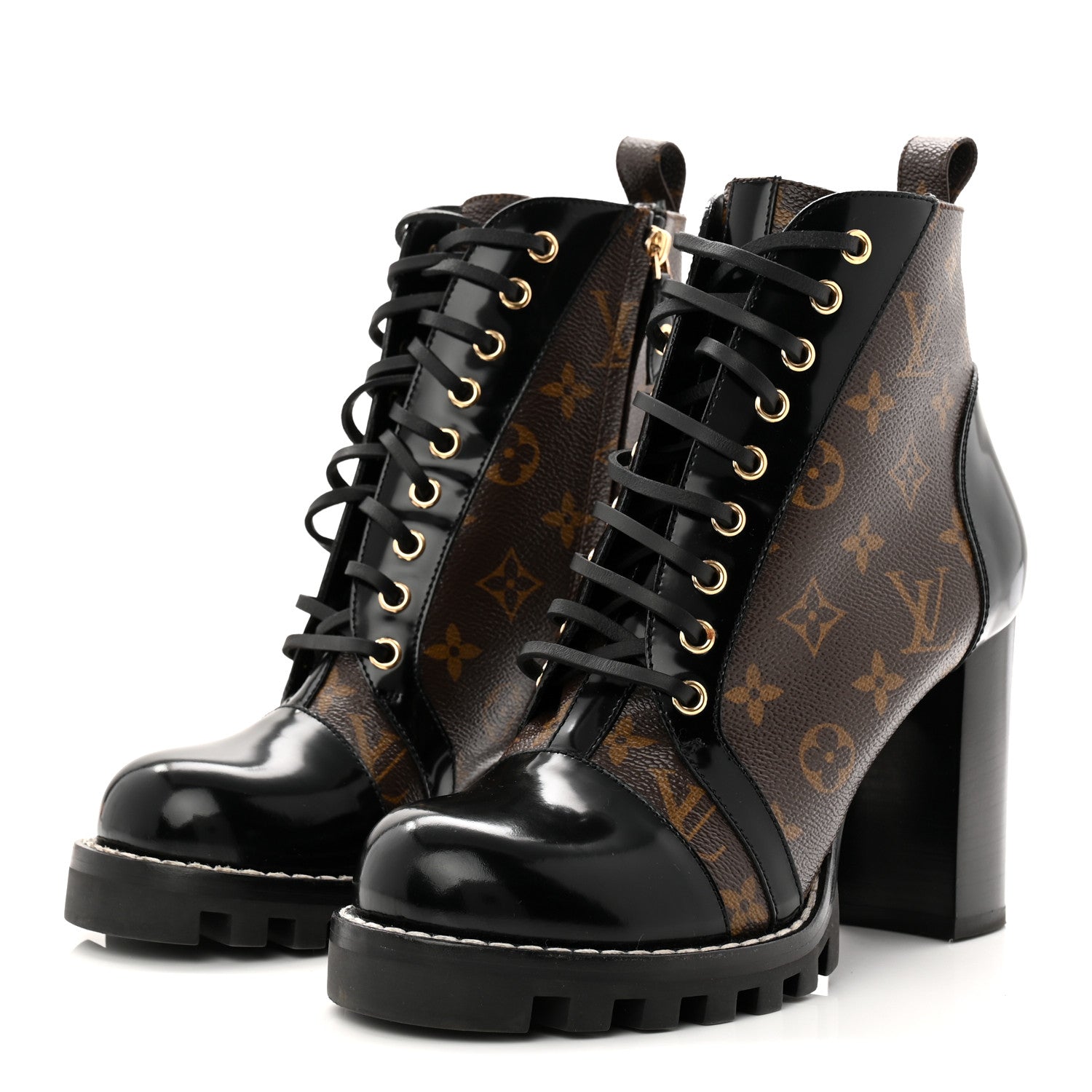 Patent Calfskin Monogram Star Trail Ankle Boots 40 Black