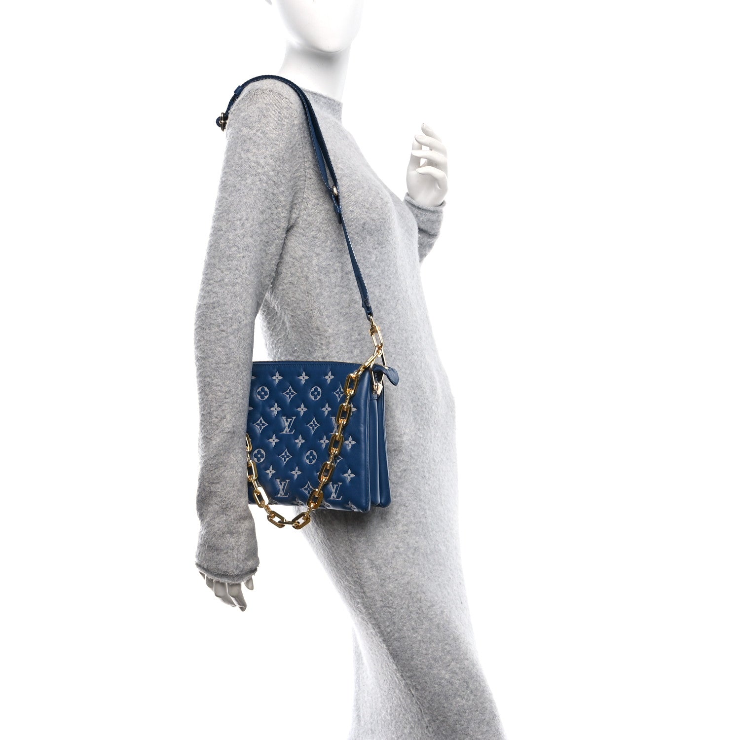 Lambskin Embossed Monogram Coussin PM Denim Blue