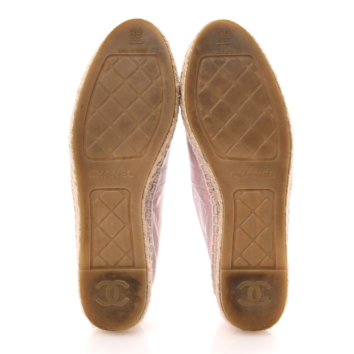 Laminated Lambskin Grosgrain Embroidered CC Espadrilles 39 Pink Silver Black