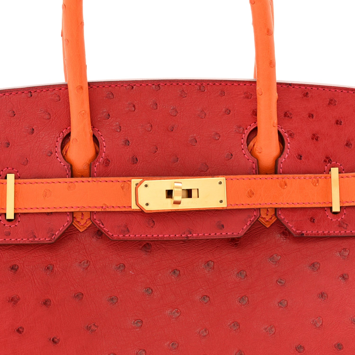 Ostrich Horseshoe Birkin 30 Rouge Vif Orange