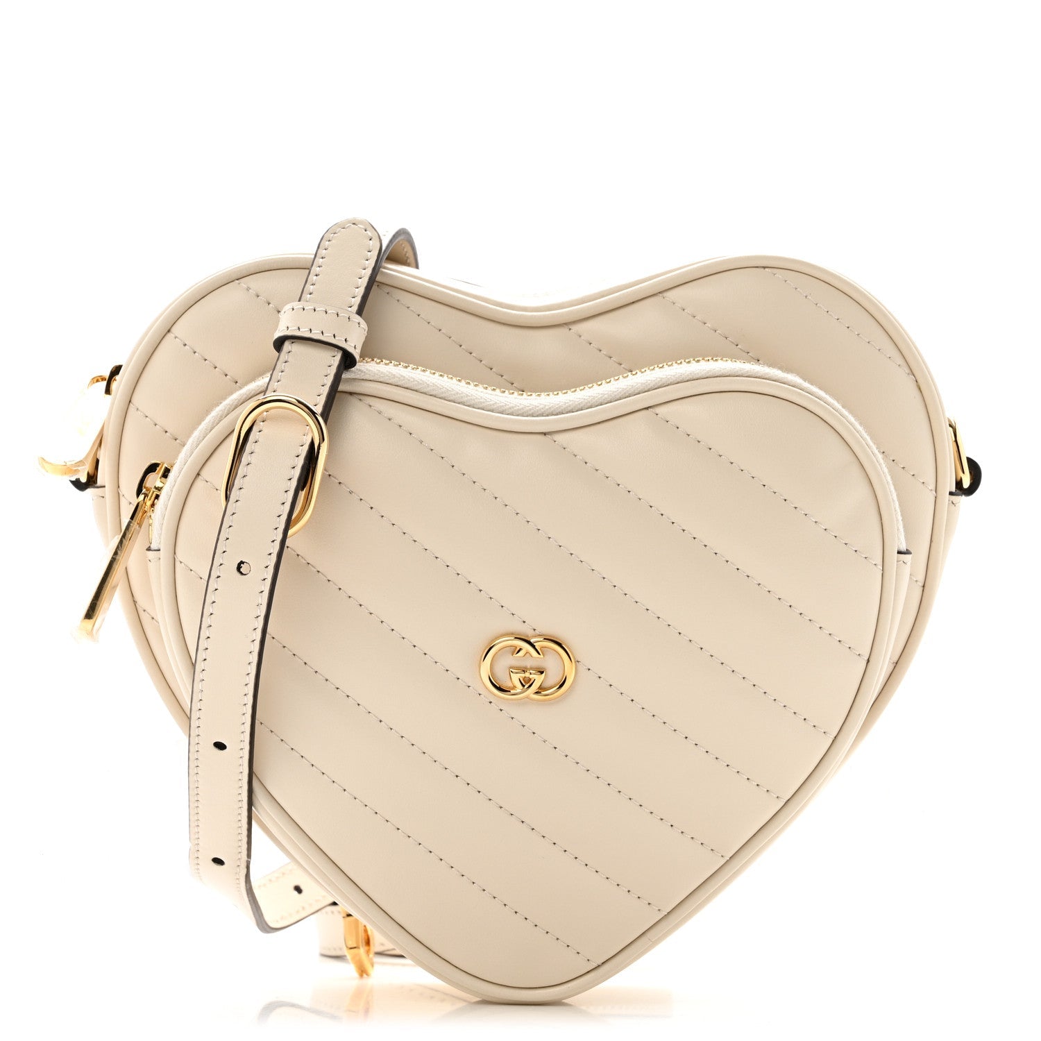 Calfskin Matelasse Diagonal Mini Interlocking G Heart Shoulder Bag Mystic White