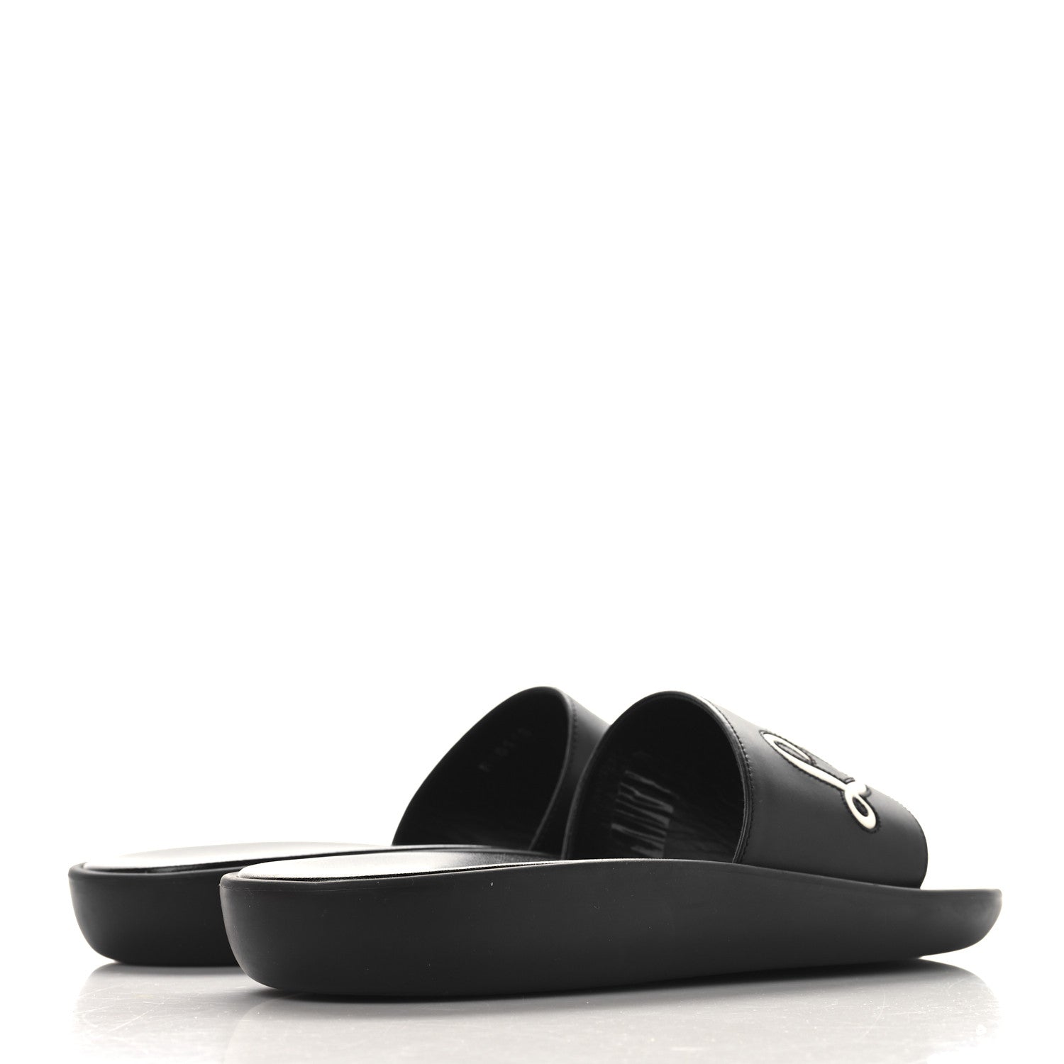 Calfskin Logo Sunbath Slide Sandals 38 Black