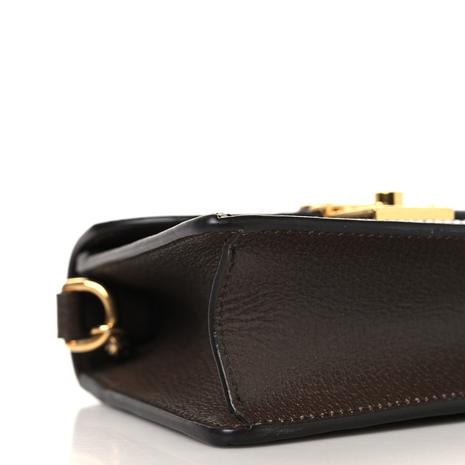 GG Supreme Monogram Textured Dollar Calfskin Web Mini Ophidia Padlock Top Handle Chain Shoulder Bag Beige Ebony New Acero