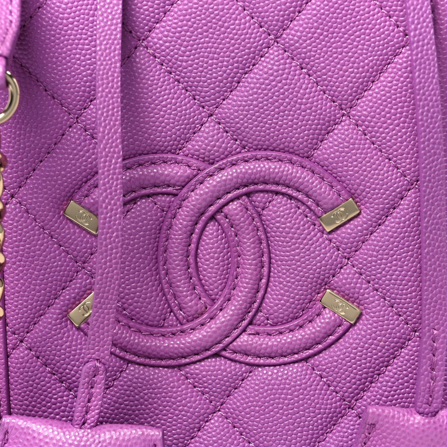 Caviar Quilted CC North South Filigree Vanity Case Purple