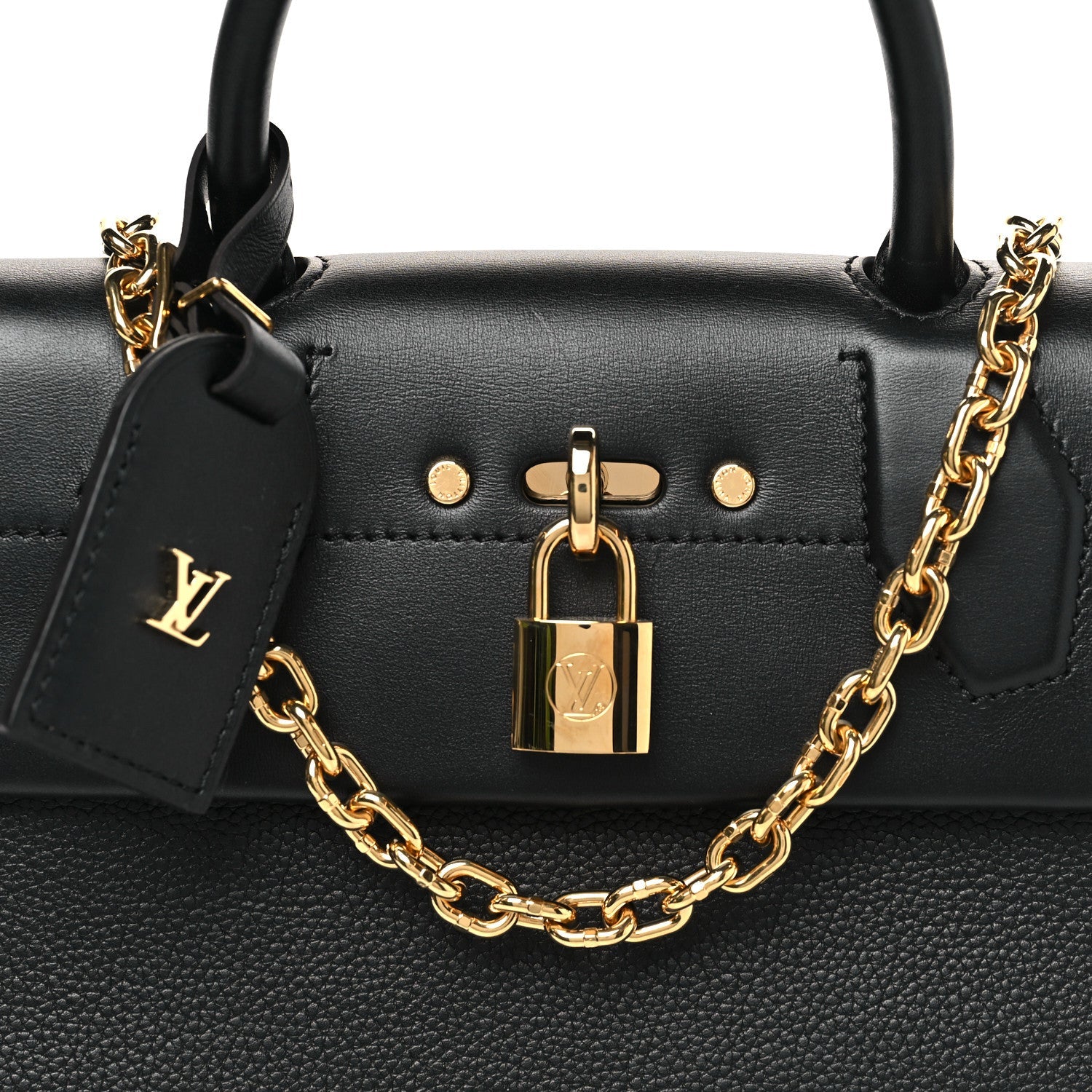Calfskin Taurillon Studded City Steamer One Handle Bag Black