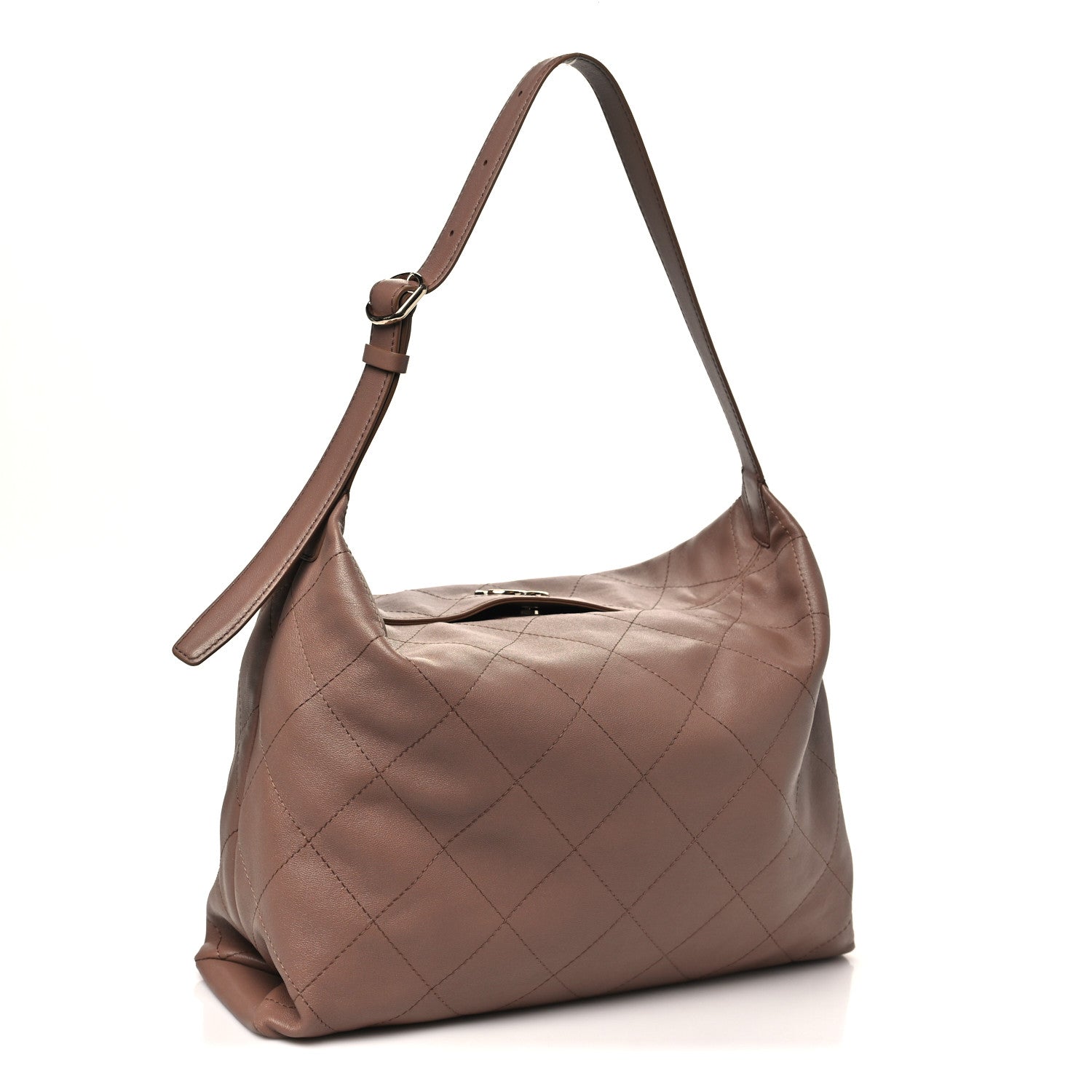 Shiny Lambskin Quilted Maxi Hobo Brown