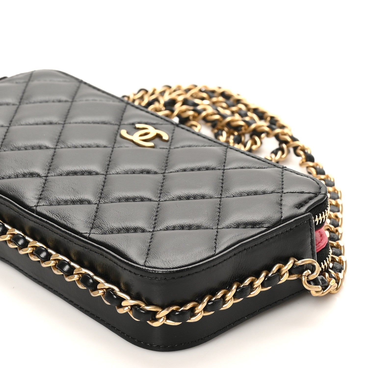 Lambskin Quilted Small Clutch With Chain Black