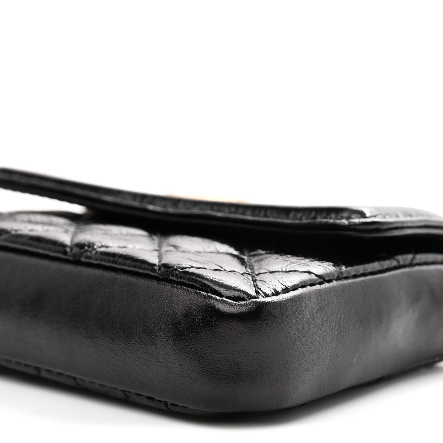 Shiny Aged Calfskin Quilted Waist Belt Bag Black