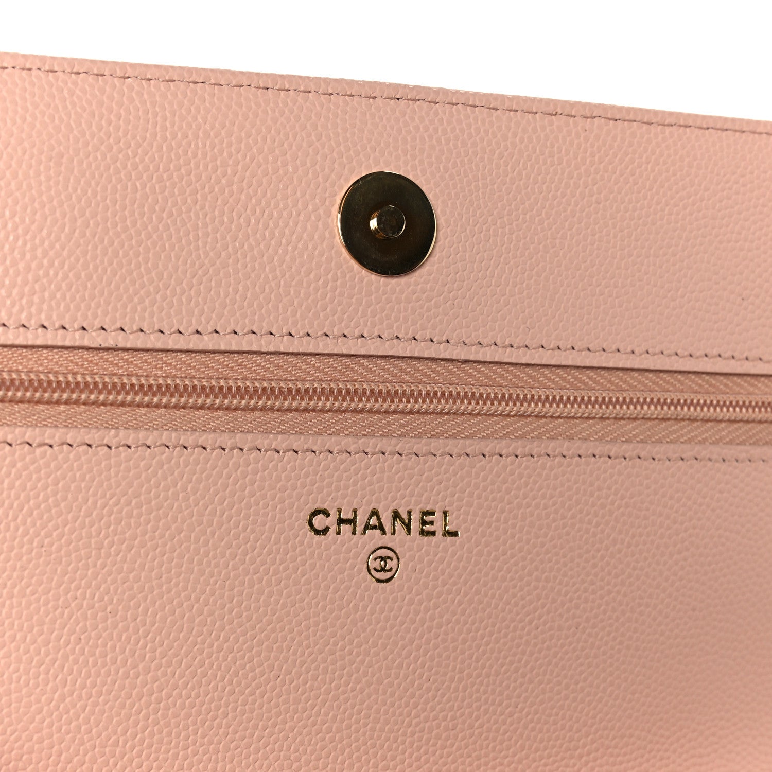 Grained Calfskin Quilted Strass CC Wallet On Chain WOC Light Pink